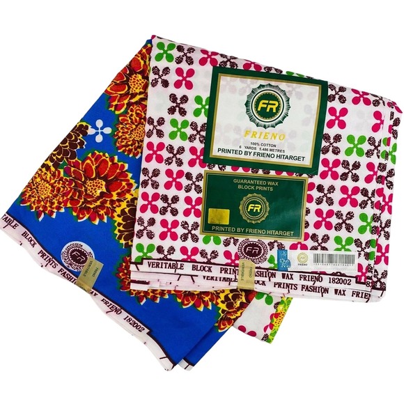 Hitarget Wax Block Print Cotton Fabric 6‎ Yards Floral Blue Pink Green Frieno - Picture 1 of 6